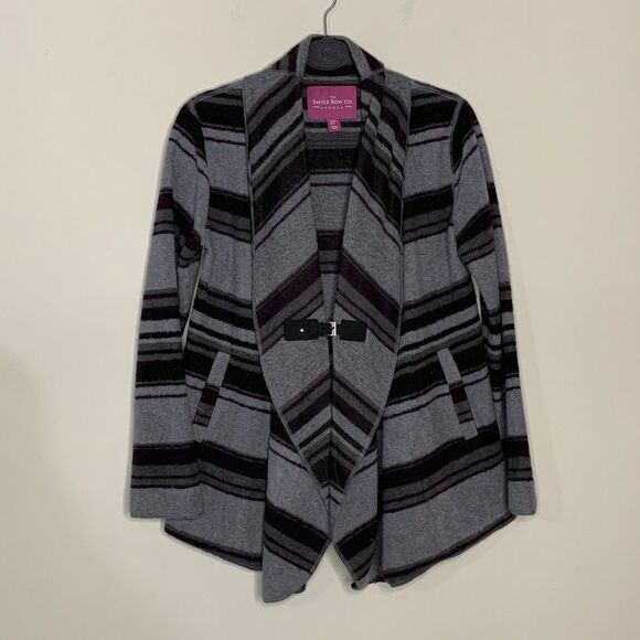 The Savile Row Grey Striped Wool Pocket Cardigan Sweater Jacket Women's Medium - Picture 1 of 8
